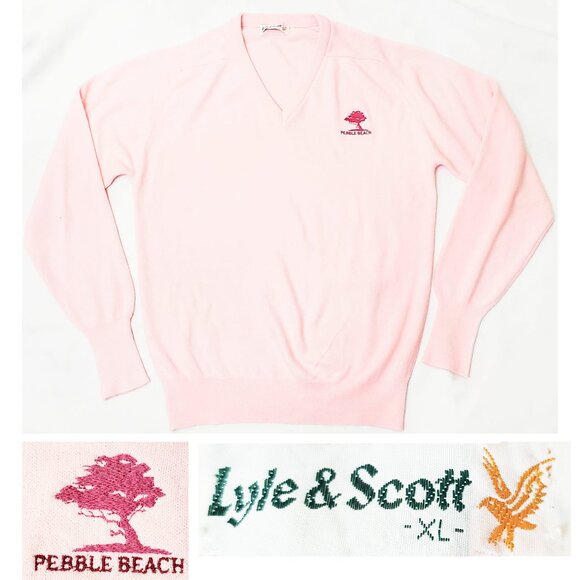 Lyle & Scott Mens Vintage Pebble Beach Soft Pink V-Neck Mens Sweater XL - Picture 1 of 7